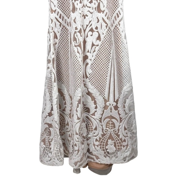 JOVANI 64277 OFF WHITE SEQUIN DECO SWEETHEART FITTED TRUMPET EVENING GOWN DRESS - Picture 7 of 15